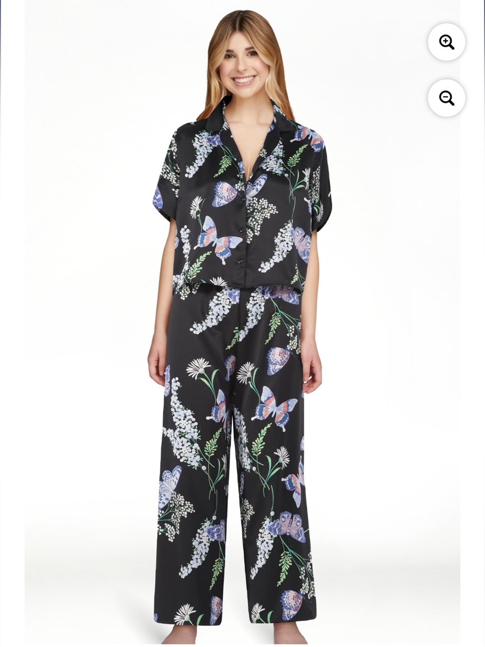 Joy Spun black satin floral pajama set